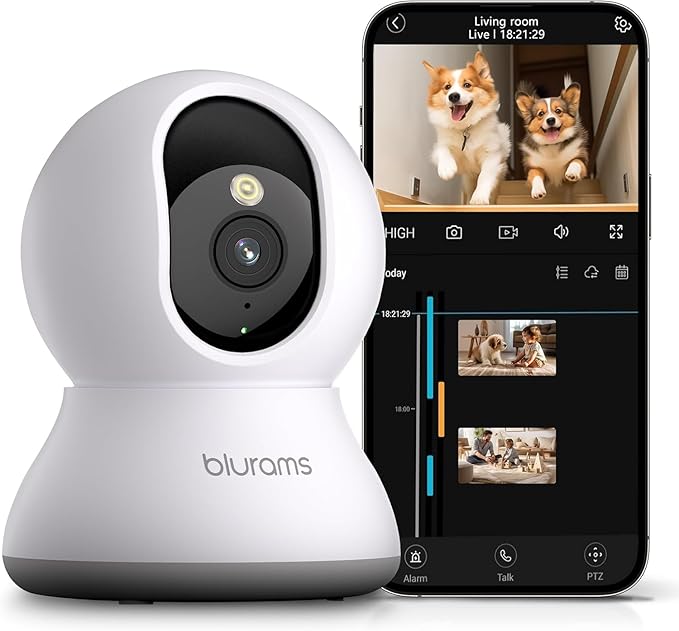 blurams 5G Pet Camera 2K, 360° PTZ Dog Camera with Phone App, Indoor Cameras for Home Security w/Dual-Band WiFi6, 2-Way Audio, Motion Tracking, Color/IR Night Vision, Siren, Cloud&SD