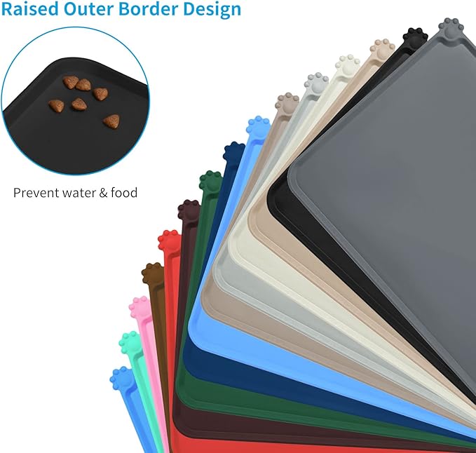 AUDWUD Silicone Waterproof Pet Feeding Mats,Anti Slip Bowl Pad, Dog Mat for Food and Water