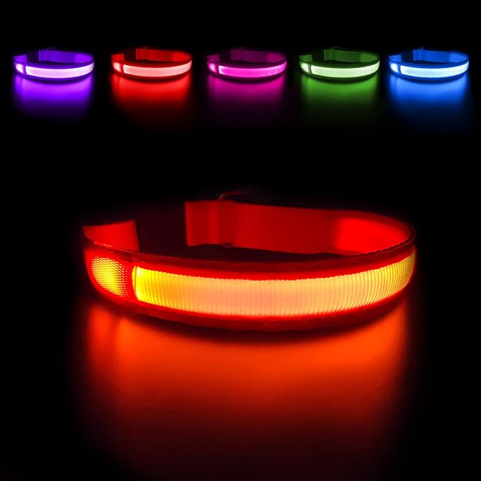 MASBRILL Light Up Dog Collar - LED, Rechargeable, Waterproof Glow Collar for Night Walking with Small, Medium, Large Dogs