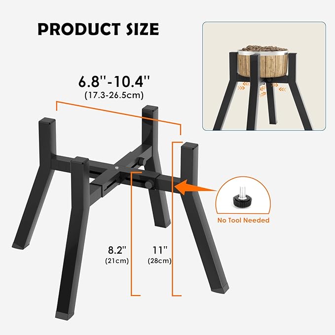 SHAINFUN Dog Bowl Stand for Large Dogs, Adjustable Elevated Dog Bowl Fits 7-10.6" Bowls, Height 11'' , Single Dog Bowl Food Stand Feeder(Bowl not Included) Easy Disassembly, for Medium and Large Dogs