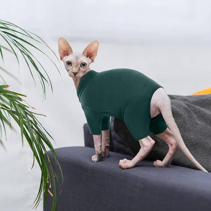 ROZKITCH Sphynx Cat Clothes, Breathable Soft Cat Jumpers for Cats Only, Coat with Four Legs, Warm Sweater T-Shirt Pajamas Jumpsuit Vest Cornish Rex Devon Rex Peterbald DarkGreen M