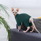 ROZKITCH Hairless Cat Clothes, Breathable Soft Jumpers for Cats Only, Coat with Four Legs, Warm Sweater T-Shirt Cat Pajamas Jumpsuit Vest Cornish Rex Devon Rex Peterbald DarkGreen 2XL