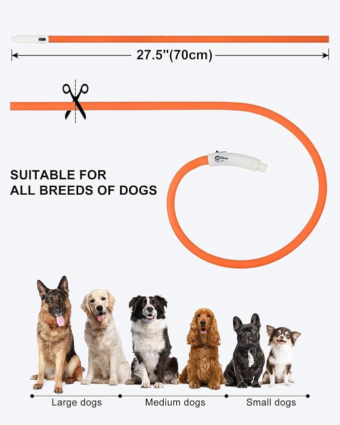 Joytale Light Up Dog Collar, Rechargeable Rainproof LED Collar for Night Walking Safety, Soft Silicone Glow in The Dark, Suitable for Small Medium Large Dogs, Orange