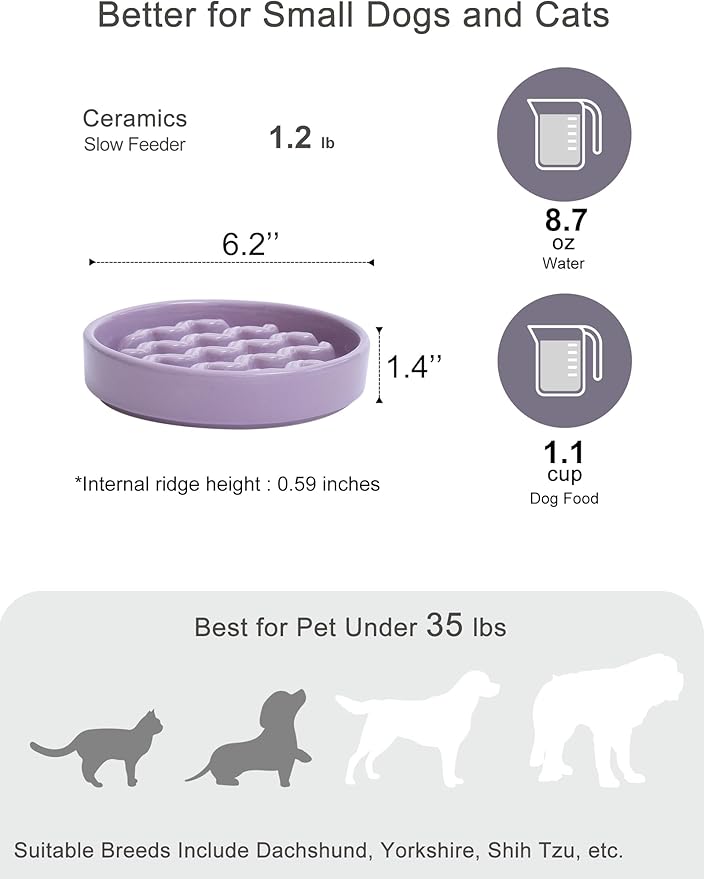Ceramic Maze Dog Slow Feeder with Non-Slip Silicone Rim – Heavy-Duty Stoneware Bowl with Puzzle Pattern for Bloating & Obesity Prevention (Purple-S)