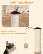 Happi N Pets 22" Cat Scratching Posts for Indoor Cats, Carpet Cat Scratch Post, Sisal Cat Scratcher, Cat Post with Rotatable Hanging Balls & Stable Base, Cat Scratchers for Kittens-Beige