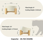 SPUNKYJUNKY 15° Slanted Ceramic Dog and Cat Bowl with Wooden Stand, Tilted Bulldog Food and Water Bowl No Slip Non-Spill for Cats Medium Dogs Big Face Pets 28.7 OZ (3.6 Cups, Beige)
