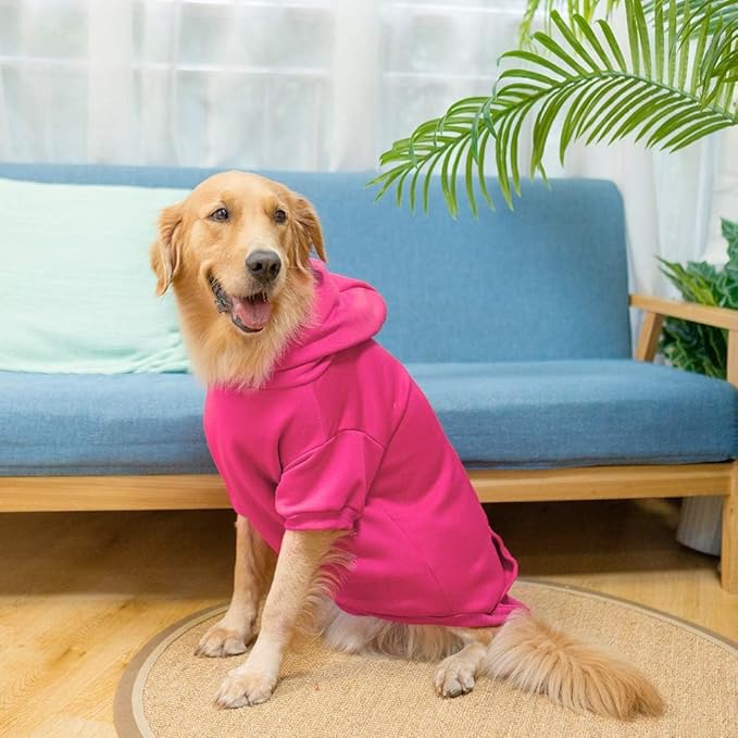 KOOLTAIL Basic Dog Hoodie - Soft & Warm Dog Hoodie Sweater with Leash Hole and Pocket, Dog Winter Coat, Cold Weather Clothes Sweatshirt for Small Medium Large Dogs Puppy Cat Boys Girls Deep Pink L