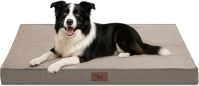 Outdoor Dog Bed for Medium Dogs, Waterproof Dog Crate Bed for Puppy Beds, Orthopedic Egg Crate Foam Pet Bed with Washable and Removable Oxford Cover, Khaki