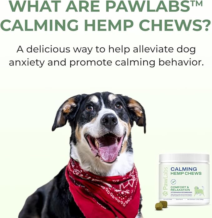 Calming Hemp Chews for Dogs - Relieve Anxiety & Stress - Organic Hemp, Chamomile, Protein Powder, Valerian Root - Natural Calming Aid - Vet Formulated, USA Made - Duck Flavor - 120 Count