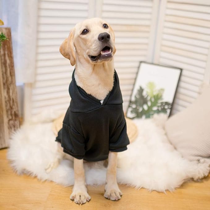 KOOLTAIL Basic Dog Hoodie - Soft and Warm Dog Hoodie Sweater with Leash Hole and Pocket, Dog Winter Coat, Cold Weather Clothes Sweatshirt for Small Medium Large Dogs Puppy Cat Boys Girls Black XL