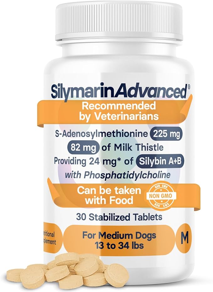 Liver Health Supplement for Medium Dogs - Milk Thistle for Dogs Liver Support with S-Adenosylmethionine (Same) & Silybin - 30 Tablets