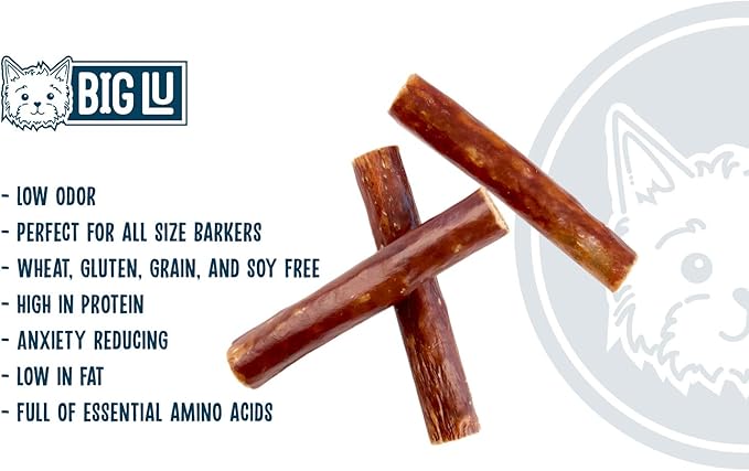 Big Lu - 6-Inch Stuffed Gullet Sticks, 20 Count, Premium Beef Dog Treats, All-Natural, High-Protein, Easily Digestible Chews for Dogs, Supports Dental Health and Joint Mobility
