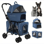 Pet Stroller with 2 Detachable Carriers, Folding Design, Large Capacity for Cats and Small Dogs, Navy, Medium