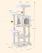 Feandrea Cat Tree, 44.1-Inch Cat Tower for Indoor Cats, Multi-Level Cat Condo with 4 Scratching Posts, 2 Perches, Hammock, Cave, Cream White UPCT261T01