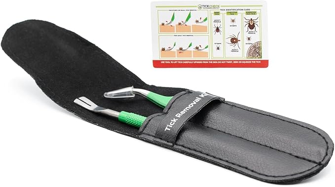 TickCheck Premium Tick Remover Kit - Stainless Steel Tick Remover + Tweezers, Leather Case, and Free Pocket Tick Identification Card (5)