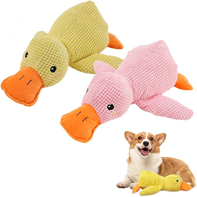 Quack-Quack Duck Dog Toy,Durable Plush Chew Toy with Sounds,Stuffed Plush Calming Duck Dog Toy for Indoor Puppies and Senior Pups (Yellow+Pink, Large)