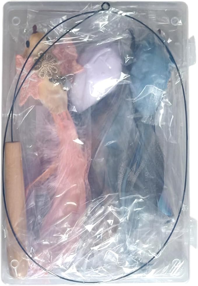 Interactive Cat Toys for Indoor Cats - 35'' Steel Wire and 6PCS Feather Bird Refills,Teaser Toy,Cat Wand Toy,Feathers & Bells, Realistic Bird Impression (7 PCS)