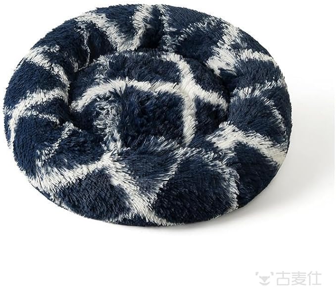 Cat Beds for Indoor Cats, Dog Bed, Cat Bed, Machine Washable, Fluffy Round Pet Bed Non-Slip, Autumn and Winter Warmth, Cuddler Cushion Self Warming (Plaid Dark Blue, 30 inch)