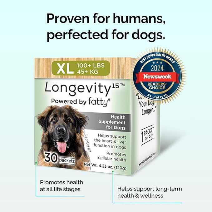Longevity15 – C15:0 – Fatty Acid Health Supplement for Dogs – Healthy Pet Supplies – for Large Dogs, 1 Pack