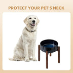 Ceramic 8.2inch Raised Dog Bowl Set, Elevated with Acacia Wood Stand, Food and Water Bowl for Large Breed Dogs, Weighted Pet Dishes(60oz, Starry Sky)