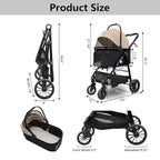 Dog Cat Stroller, Foldable 4 Wheels Dog Stroller for Small Medium Dogs 20 lbs,Pet Strollers for Large Dogs 50lbs, Stable Anti-Shock Detachble Carrier,with 360°Swiveling Front Wheel forTravel