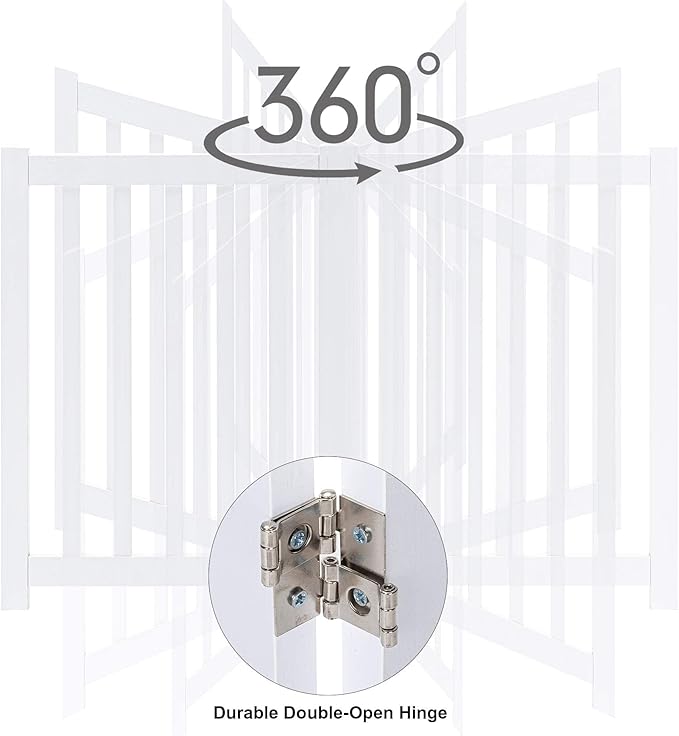 LZRS 2-Panel Wooden Free Standing Foldable Dog Gate Indoor – Solid Hardwood 24" High, Step-Over Safety Pet Gate for Doorways, Stairs & Small Spaces - Indoor Use, White