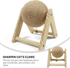 ABOOFAN Cat Scratcher Toy with Sisal Ball Cats Scratching Rope Ball Interactive Rotatable Wood Pet Scratcher Toys Durable for Indoor Kitties to Grind Claws Pet Furniture Supplies