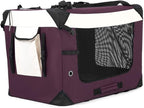 Large Cat Carrier, Collapsible Dog Travel Crate Portable Soft-Sided Pet Carrier with Super Soft Warm Plush Mat for Indoor and Outdoor 24x16x16in,Purple