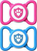 2 Pack Waterproof AirTag Dog Collar Holder for Apple Tracker Rose Red&Blue