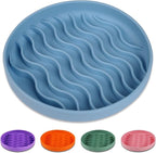 Slow Feeder Dog Bowls, Silicone Food Bowl Anti-Gulping, Pets Puppy Slow Feeder with Suction Cups, Dishwasher Microwave Safe for All Small Medium Dogs, Wave Design Blue