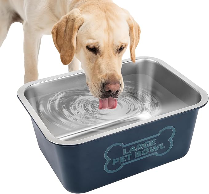 3 Gallons Large Dog Water Bowl, Stainless Steel Metal Dog Bowls, Large Capacity Pet Food Bowl Water Dish for Indoor and Outdoor Universal for Medium to Giant Dogs Blue
