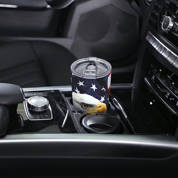 Dujiea 20oz Tumbler With Lid And Straw, American Flag Eagle Vacuum Insulated Iced Coffee Mug, Reusable Travel Cup Stainless Steel Water Bottle