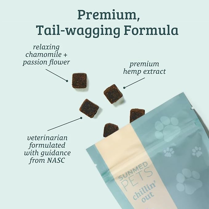 Chillin' Out Hemp Dog Chews with Chamomile & L-Tryptophan – Stress Relief, Calming & Relaxation for Dogs – Helps with Anxiety & Stressful Situations – 40 Count