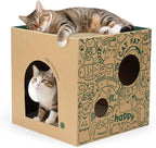 Cardboard Cat House with 2PCS Scratcher Pads Large Cat Scratchers Lounge Bed for Indoor Cats Cat Scratching Board & Cat Scratcher Box for Bunny/Cats Animals.(Green-Graffiti)