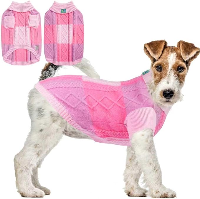 Turtleneck Pet Sweaters for Dogs Boys or Girls,Color Inlay and Moving Needle Pattern Dog Sweater,Pet Clothes,Dog Sweaters,Suitable for Various Breeds Dogs or Sizes(Pink Group,2XL)