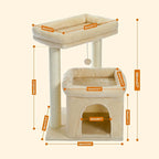 27" Cat Tree for Medium Cats, Cat Tower with Large Top Perch, Full Wrapped Natural Sisal Scratching Posts for Indoor Cats with Spacious Condo & Toy Ball, Beige