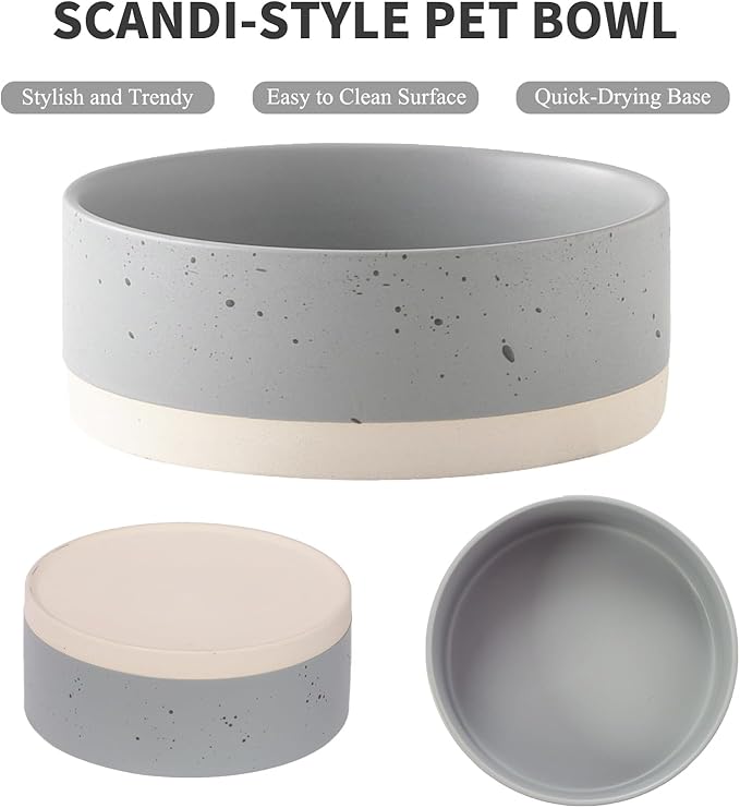 Oslo Ceramic Dog Bowl - 6'' Dog Food Water Bowl for Medium and Large Dogs, Heavy Duty Non-slip Dog Dish, Modern Scandi-Style Stoneware Pet Feeder Bowl, Dishwasher Safe (30Oz, Grey)