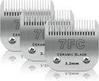 3 Pack 7FC Detachable Pet Dog Grooming Ceramic Blades,Compatible with Andis,Oster A5,Wahl KM-10 Series,Size 7FC Blade 1/8-Inch 3.2MM Cut Length