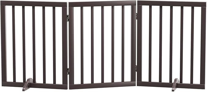 Semiocthome Free Standing Pet Gates for Dog Indoor, 3-Panel Puppy Gates for The House with 2PCS Support Feet, 24“(H) Folding Dog Gate for Stairs Expands Up to 55" (W) No Installation Resquired- Brown