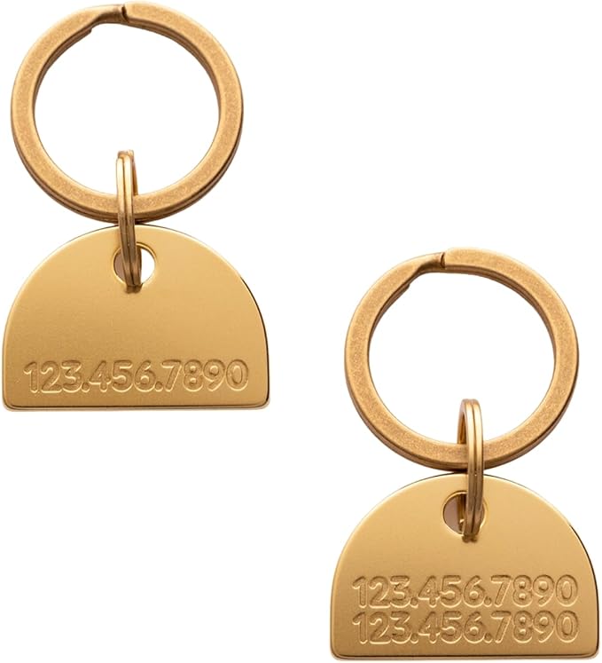Solid Brass PET TAG - Modern, Minimal Pet IDs. Durable, Lifetime Tags with deep Cut Text. Includes Space for Two Phone Numbers. (Arch Mini)