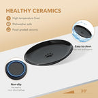 6.1'' Ceramic Wide Cat Dishes, Set of 3 Ceramic Cat Bowls, Indoor Kitten Feeding Wet & Dry Shallow Food Dish Anti Whisker Fatigue(3 Pcs, Black)