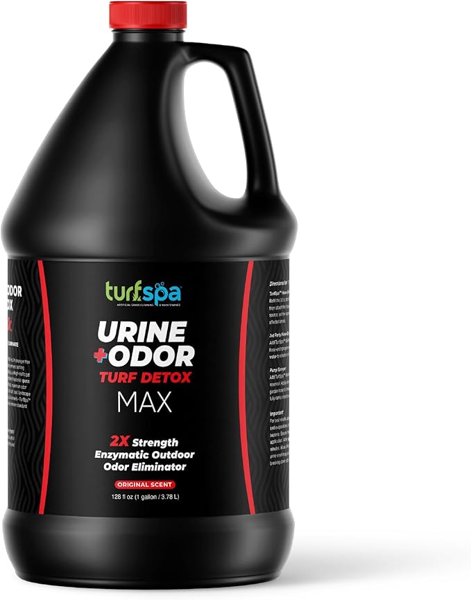 MAX Urine & Odor Turf Detox: 2X Strength Professional Enzyme Cleaner & Odor Eliminator for Artificial Grass, Turf, Concrete & Patios, Enzymatic Cleaner for Dogs & Cats – Gallon Refill
