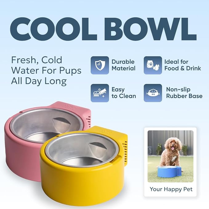 1.2L Cooling Dog Water Bowl – Plug-in Refrigerated Pet Bowl for Large, Medium, Small Dogs – Non-Slip Base, Dishwasher Safe, Keeps Water Cold for Summer Hydration (Pink)