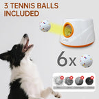 Automatic Ball Launcher for Dogs with 6pcs 2.3 Inch Etpu Tennis Balls,Thrower Distance 20-45ft,interacive Dog Toys for Indoor/Outdoor for Small Or Medium Dogs (White)