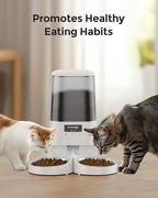 Automatic Cat Feeder - Cat Food Dispenser for 2 Cats MeowServe S20D, Auto Dog Feeder with Stainless Steel Bowls, 5L Pet Feeder with Patented Anti-Jam Port, App, 2.4G/5G WiFi (White)