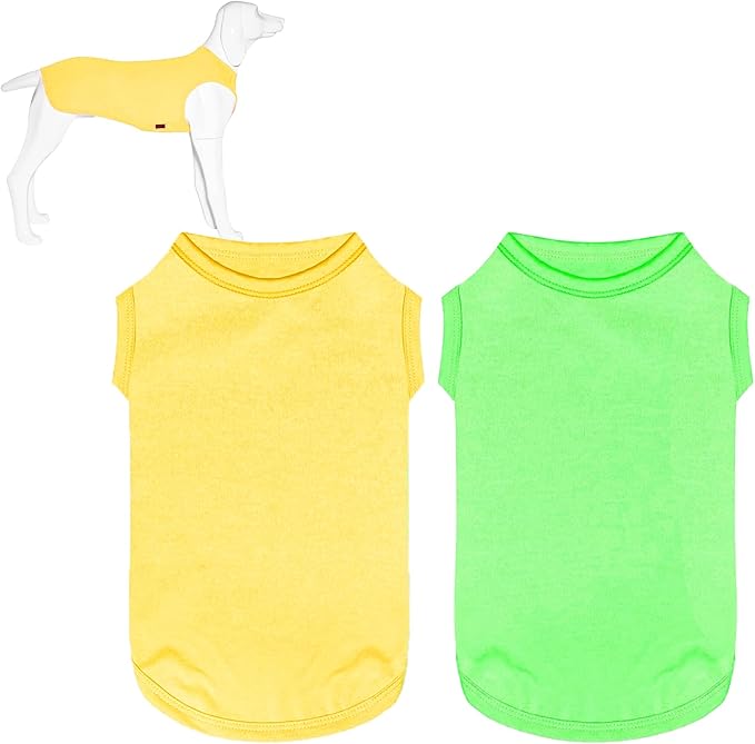 2 Pack Dog Shirts, Summer Pet Sleeveless Vest, Breathable Dog Clothes, Stretchy Tank Top T-Shirts for Large Medium Dogs, Grass Green+Lemon Yellow (XL)