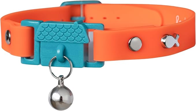 Kittyrama Tangerine Cat Collar with Bell. Breakaway Collar. Won't Rub Fur. Lightweight, Soft & Comfy