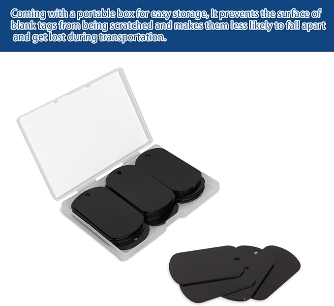 Fesorsi 25 Pcs Aluminum Tags for Engraving,Rectangle Stamping Blanks Tags,Black Military Dog Tags,Anodized Blank Metal Tags,Personalized Pet Dog ID Tags Blank with Hole DIY Pendants Decorative Craft