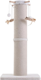 Cat Scratching Post, 32 Inch Large Cat Scratch Post for Adult Cats and Kittens, Nature Sisal with Hanging Toys, Modern Cat Scratcher for Indoor Cats, Protect Your Furniture, Beige