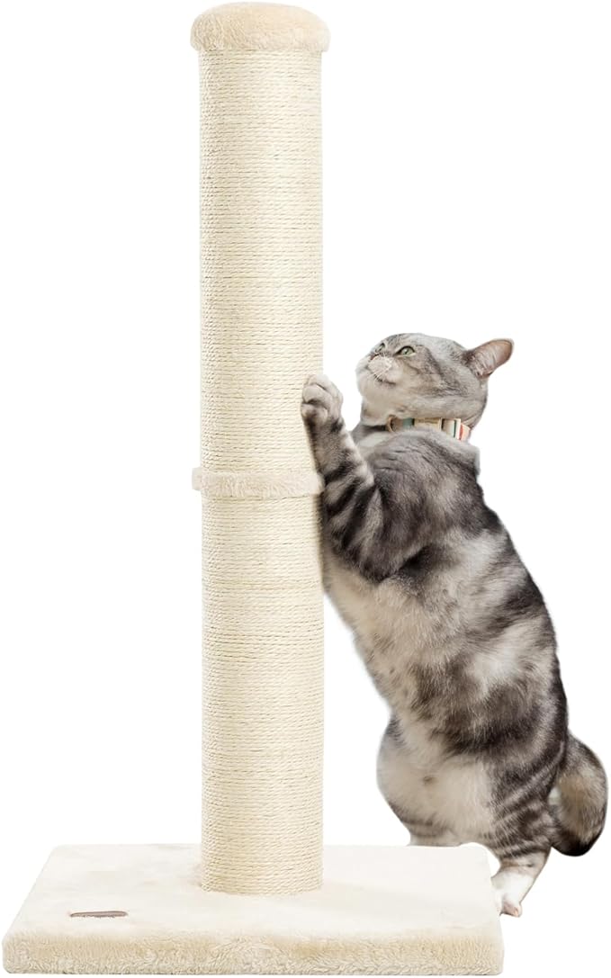 34inch Cat Scratching Post with Natural Sisal Rope 4.3Inch Large Diameter Scratcher Post Tree for Indoor Cats Beige